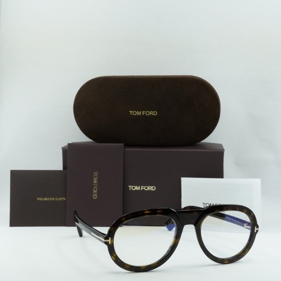 TOM FORD EYEGLASSES FT5756-B 052 Shiny Dark Havana Blue Light Block 53mm - Picture 3 of 5